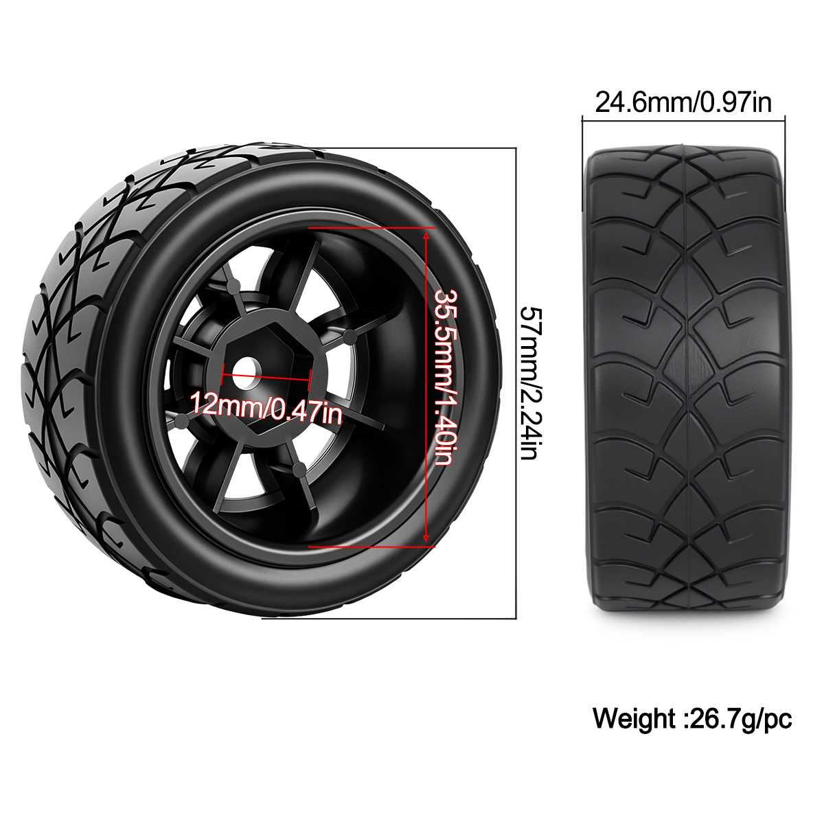 57MMラバータイヤプラスチックホイールリム、12mm六角ア - Wheel Rim Rc のレビューと価格